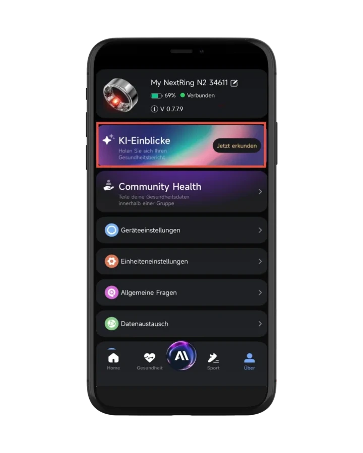 MYnextRING App-Menü mit hervorgehobenen KI-Einblicken