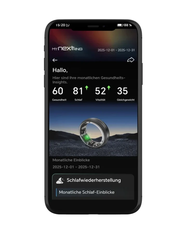 MYnextRING App — monatliche KI-Insights auf dem Startbildschirm mit Ring