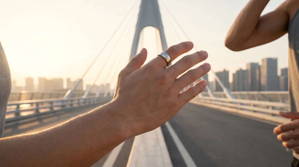 Läufer:innen mit MYnextRING beim Lauftraining über eine Brücke